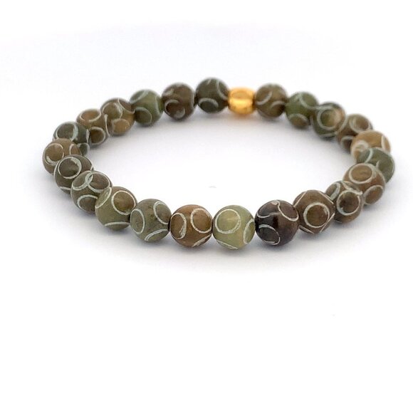 24K Gold Money Bag Lucky Charm Bracelet Gemstones Brown Multicolor Carved Jade - Picture 3 of 8